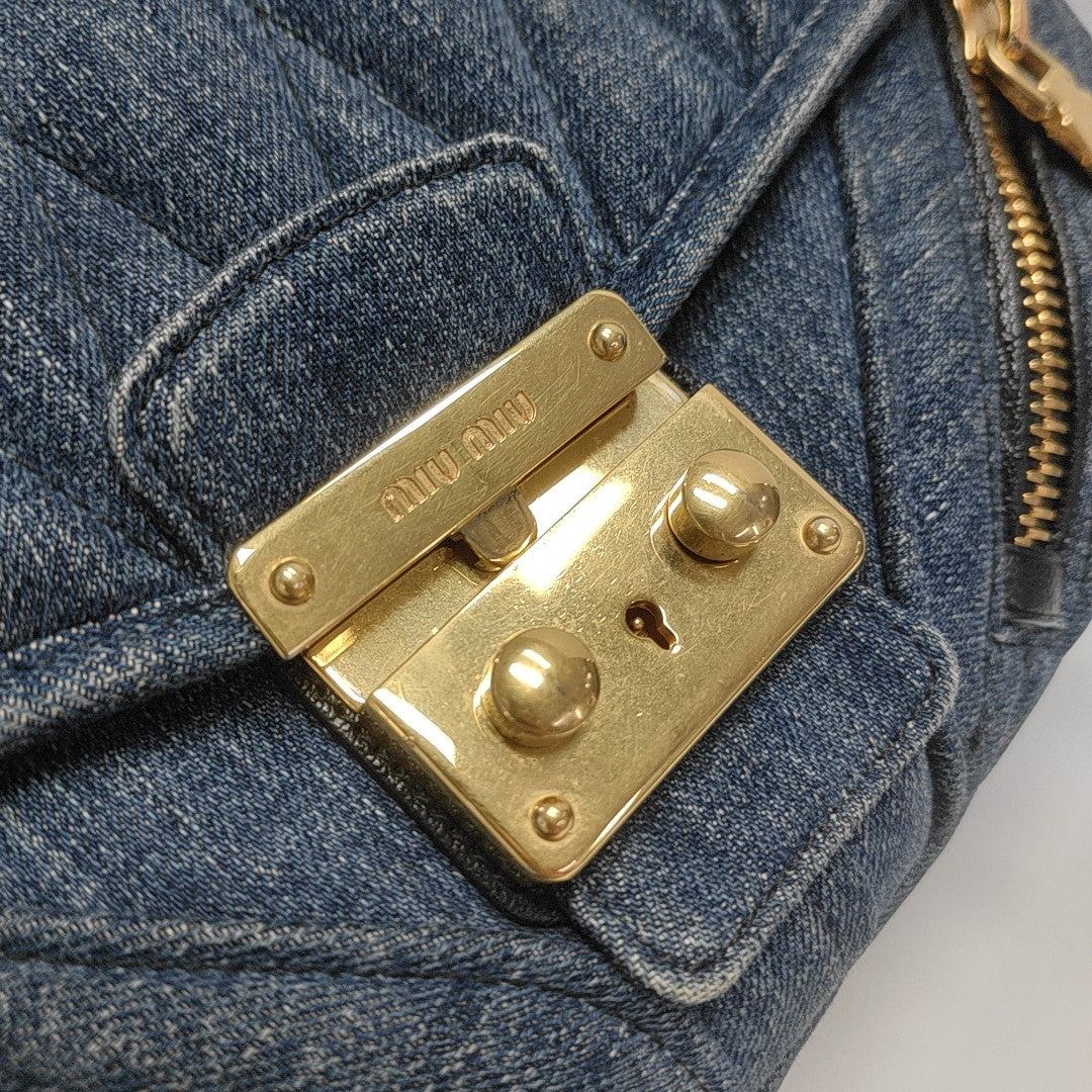 Quilted Denim Shoulder Bag Blue