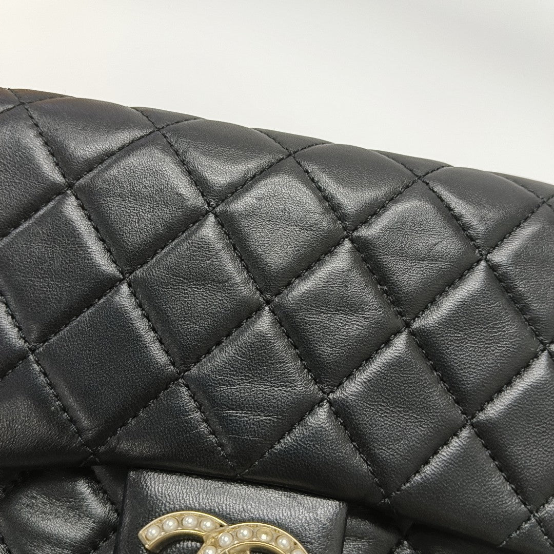 Quilted Lambskin Top Handle Bag Black