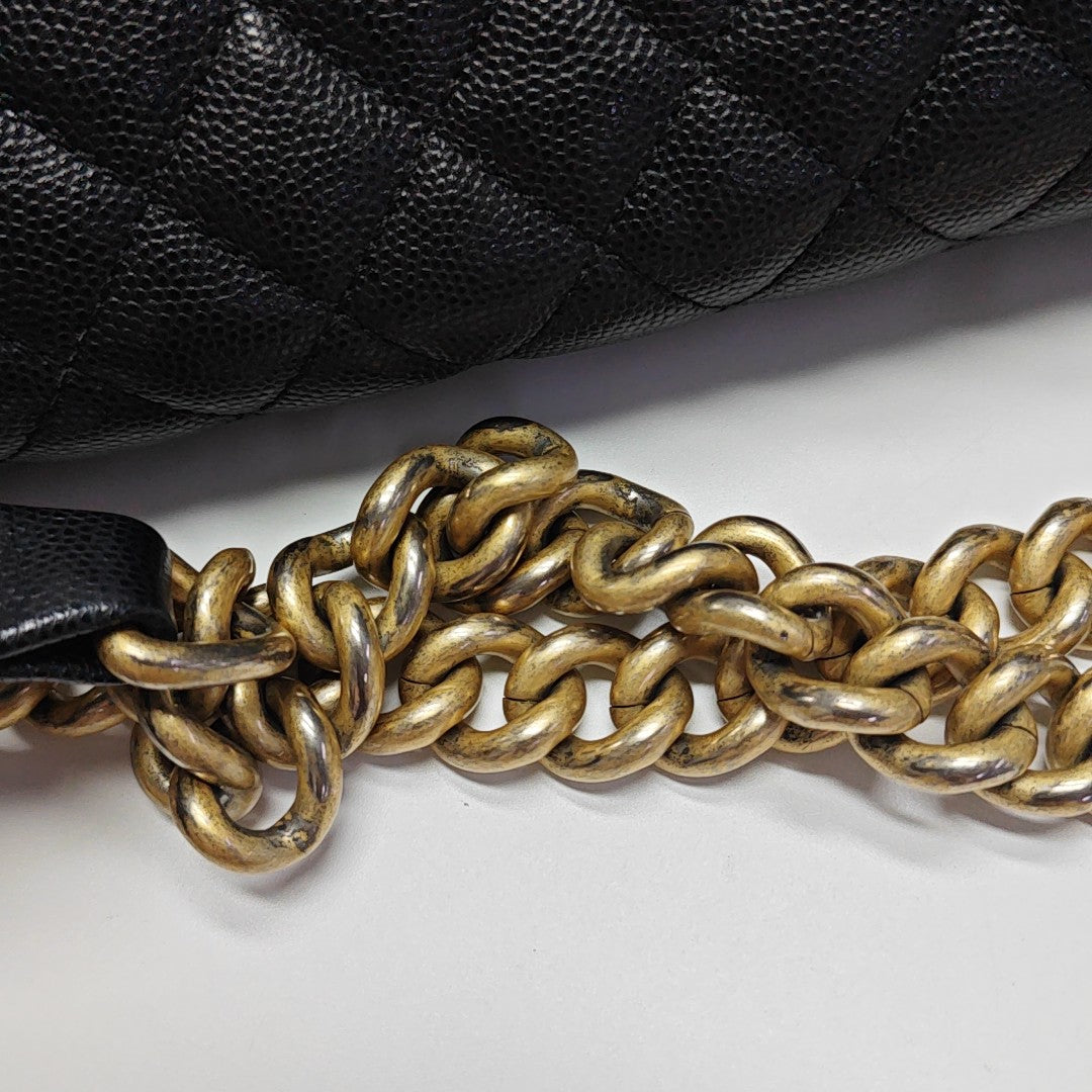 BOY CHANEL Medium Quilted Grained Calfskin Black