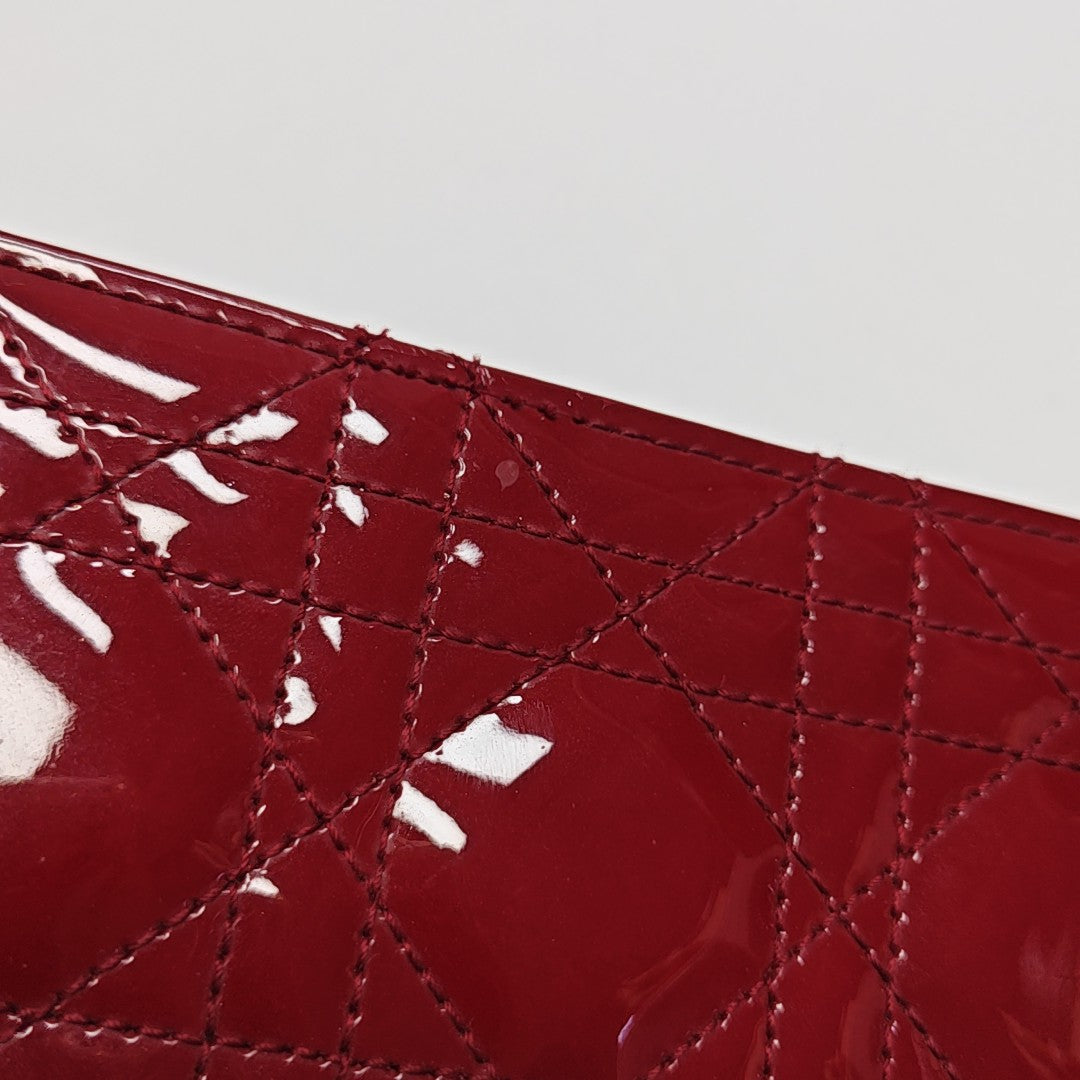 Lady Dior Cannage Patent Leather Red Wallet