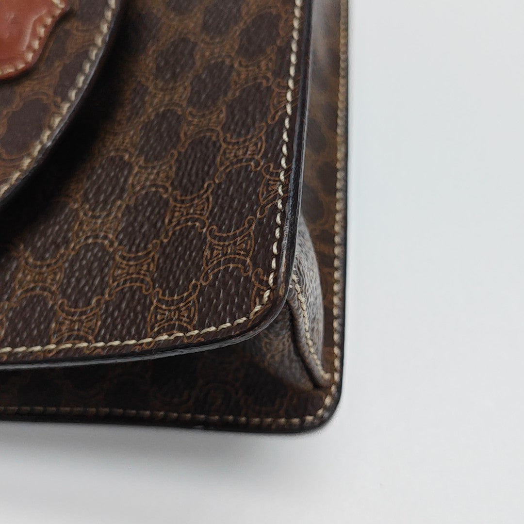 Coated Canvas Top Handle Bag Brown