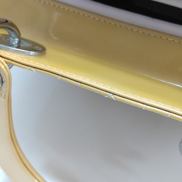 Authenticated pre-owned  Lady Dior Large Quilted Patent Leather Yellow - Tote Bag at Looply