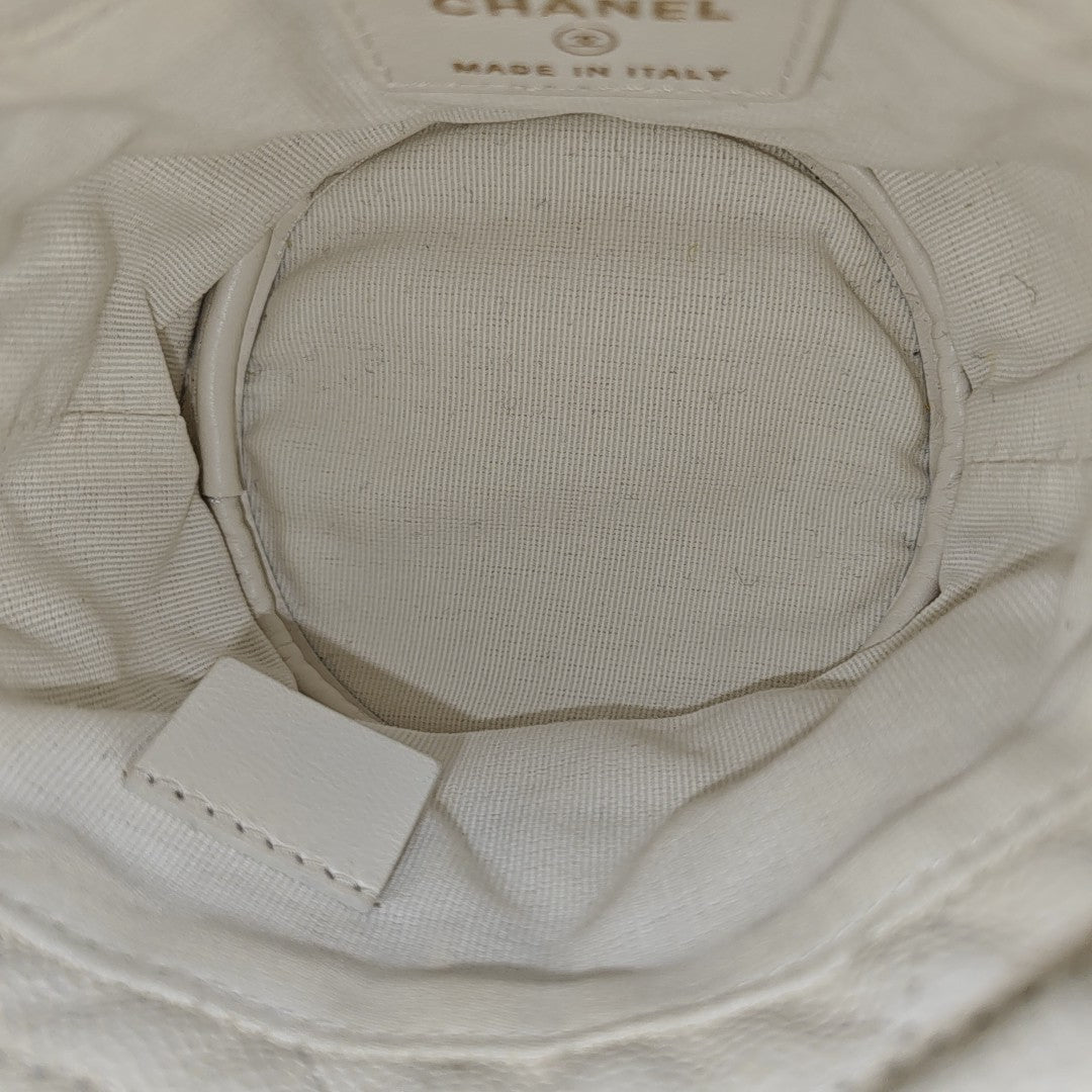 Quilted Grained Calfskin Shoulder Bag White