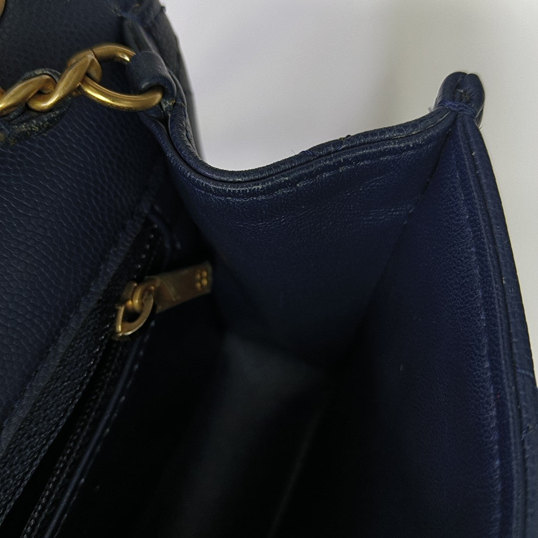 Quilted Grained Calfskin Shoulder Bag Blue