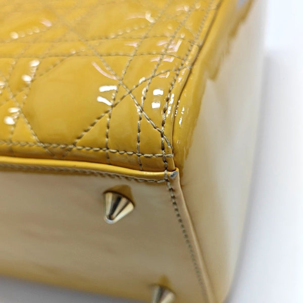 Authenticated pre-owned  Lady Dior Quilted Patent Leather Yellow - Tote Bag at Looply