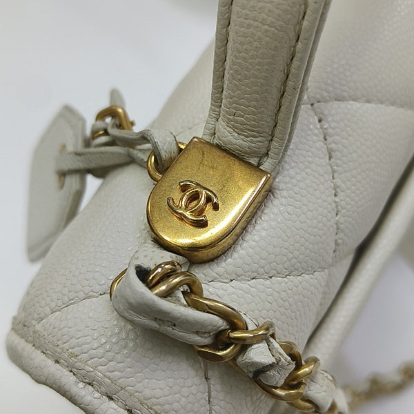 Quilted Grained Calfskin Shoulder Bag Small White