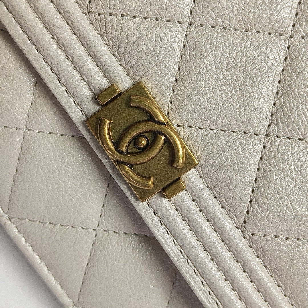 BOY CHANEL Mini Quilted Calfskin Beige