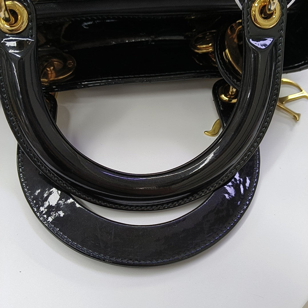 Lady Dior Medium Cannage Patent Leather Black