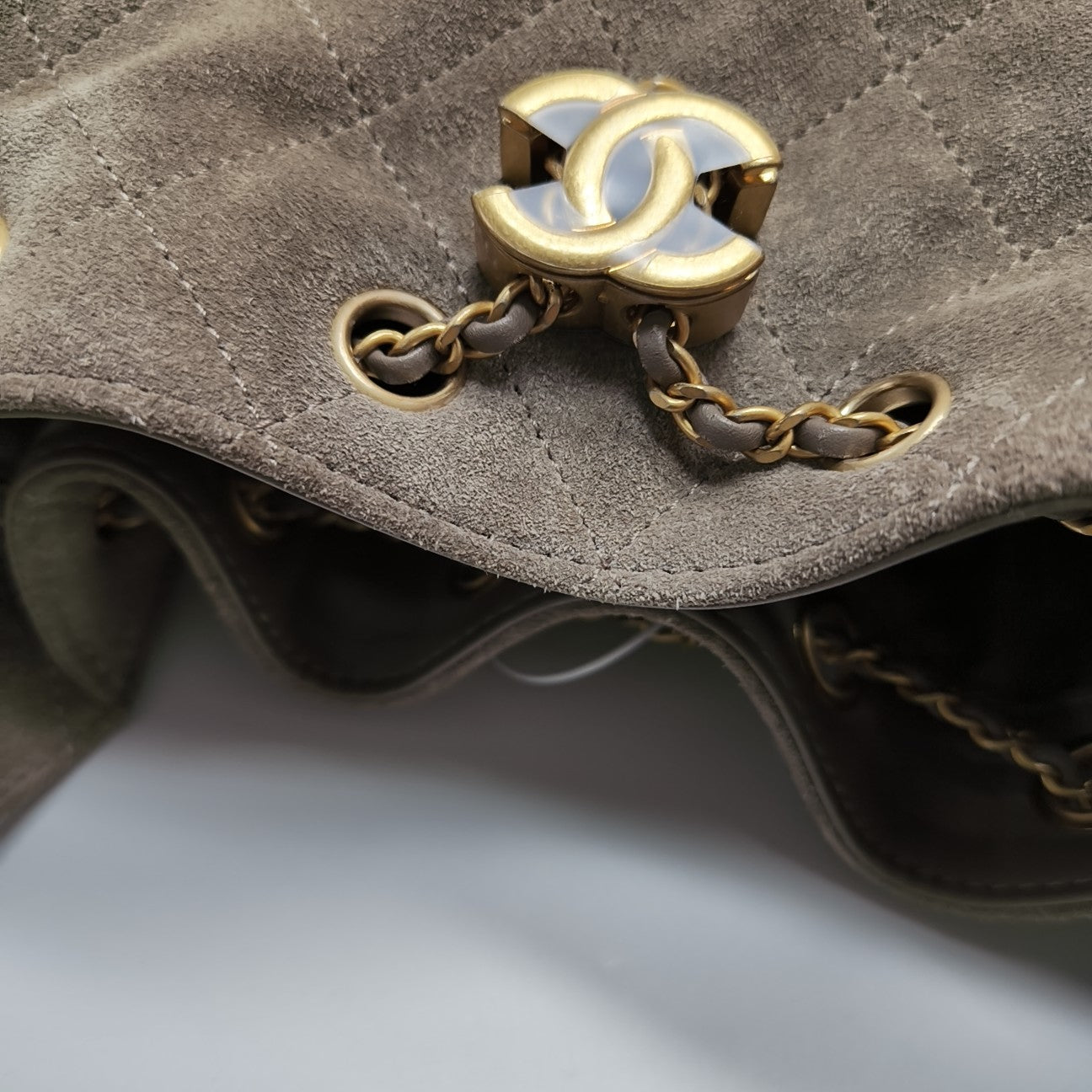 CHANEL 25 Small Quilted Suede Gray