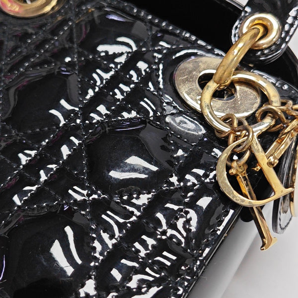 Lady Dior Mini Quilted Patent Leather Black