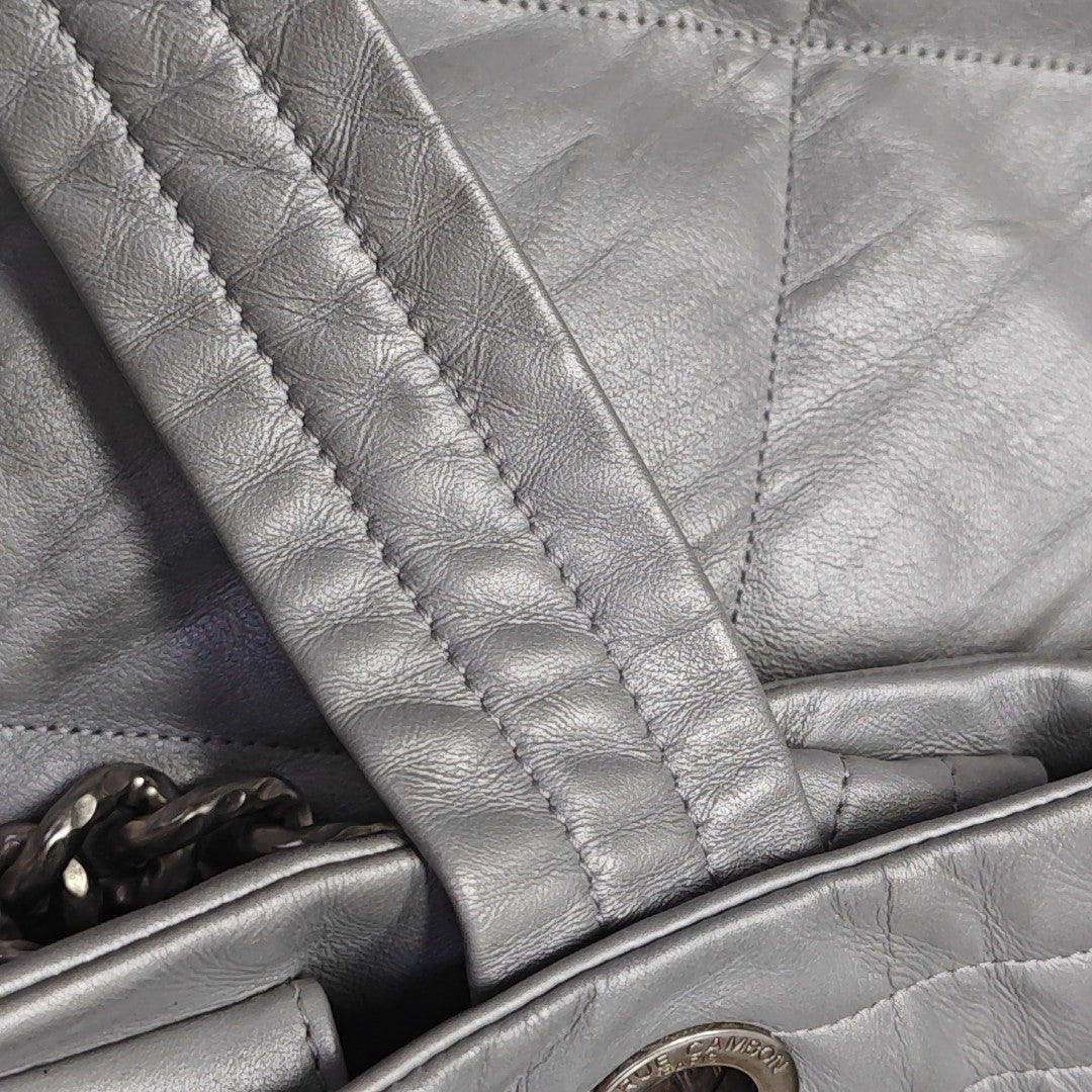 Quilted Calfskin Tote Bag Silver