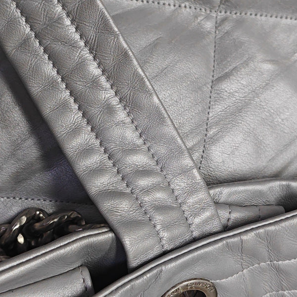 Quilted Calfskin Tote Bag Silver