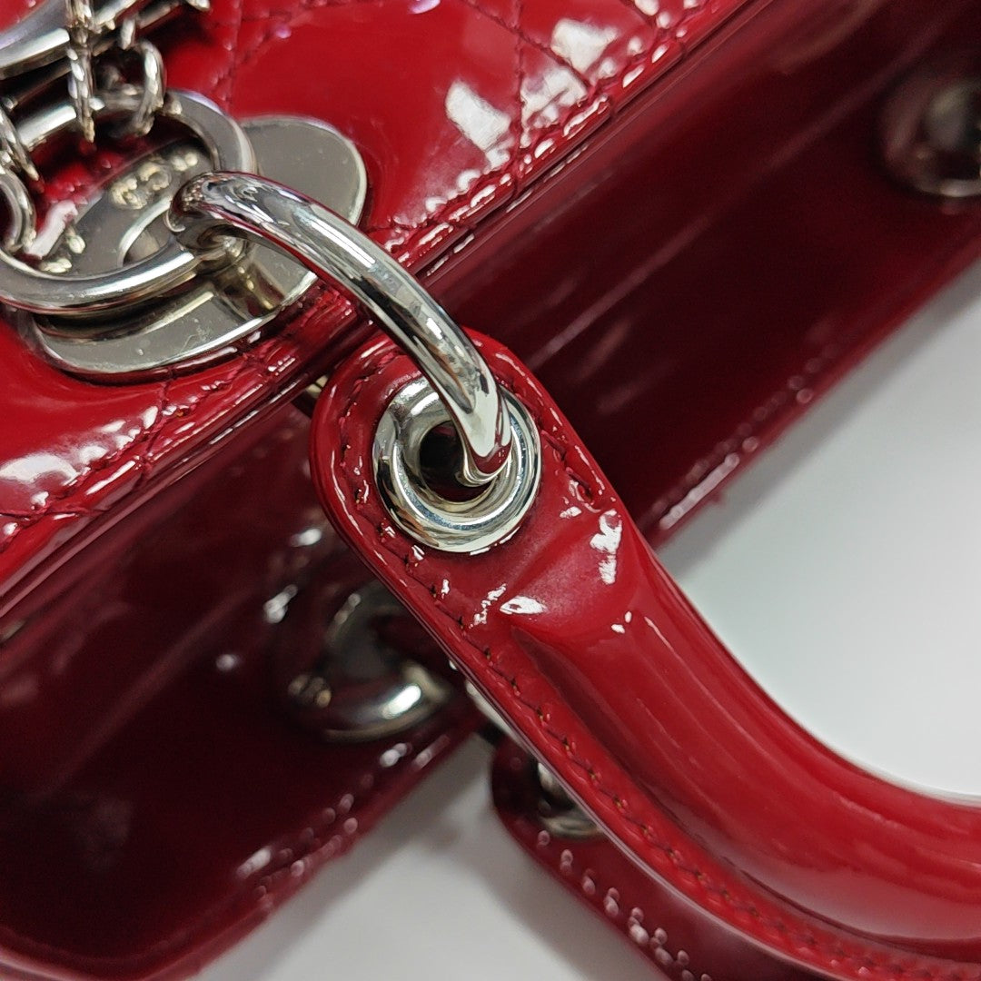 Lady Dior Medium Quilted Patent Leather Red