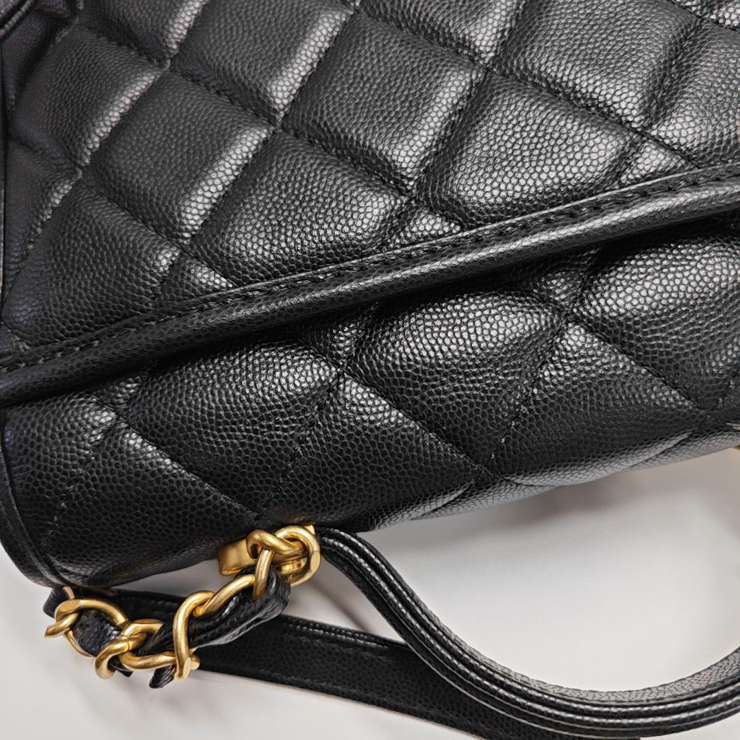 Quilted Grained Calfskin Backpack Black