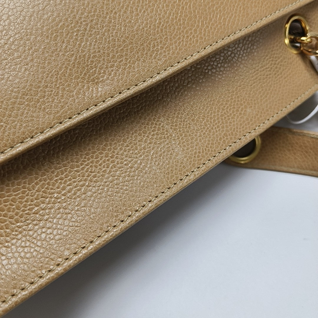 VINTAGE CC LOGO Grained Calfskin Beige