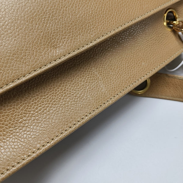 VINTAGE CC LOGO Grained Calfskin Beige