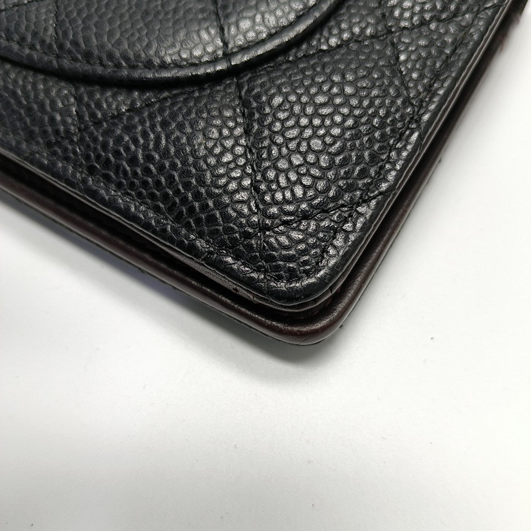 Quilted Grained Calfskin Wallet Black
