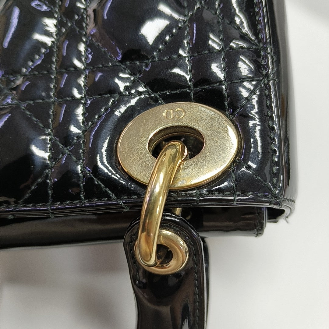 Lady Dior Mini Quilted Patent Leather Black