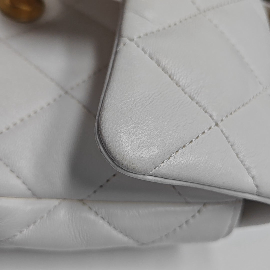 Quilted Lambskin Shoulder Bag Mini White