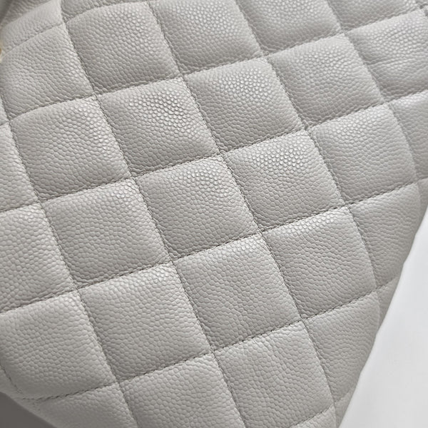 Quilted Grained Calfskin Shoulder Bag White