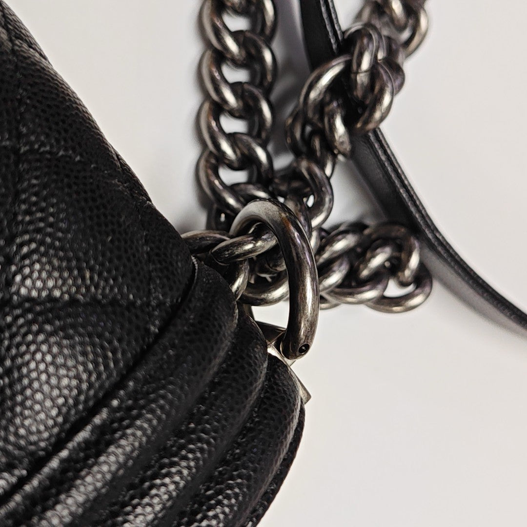 Authenticated pre-owned  BOY CHANEL Small Quilted Grained Calfskin Black - Shoulder Bag at Looply