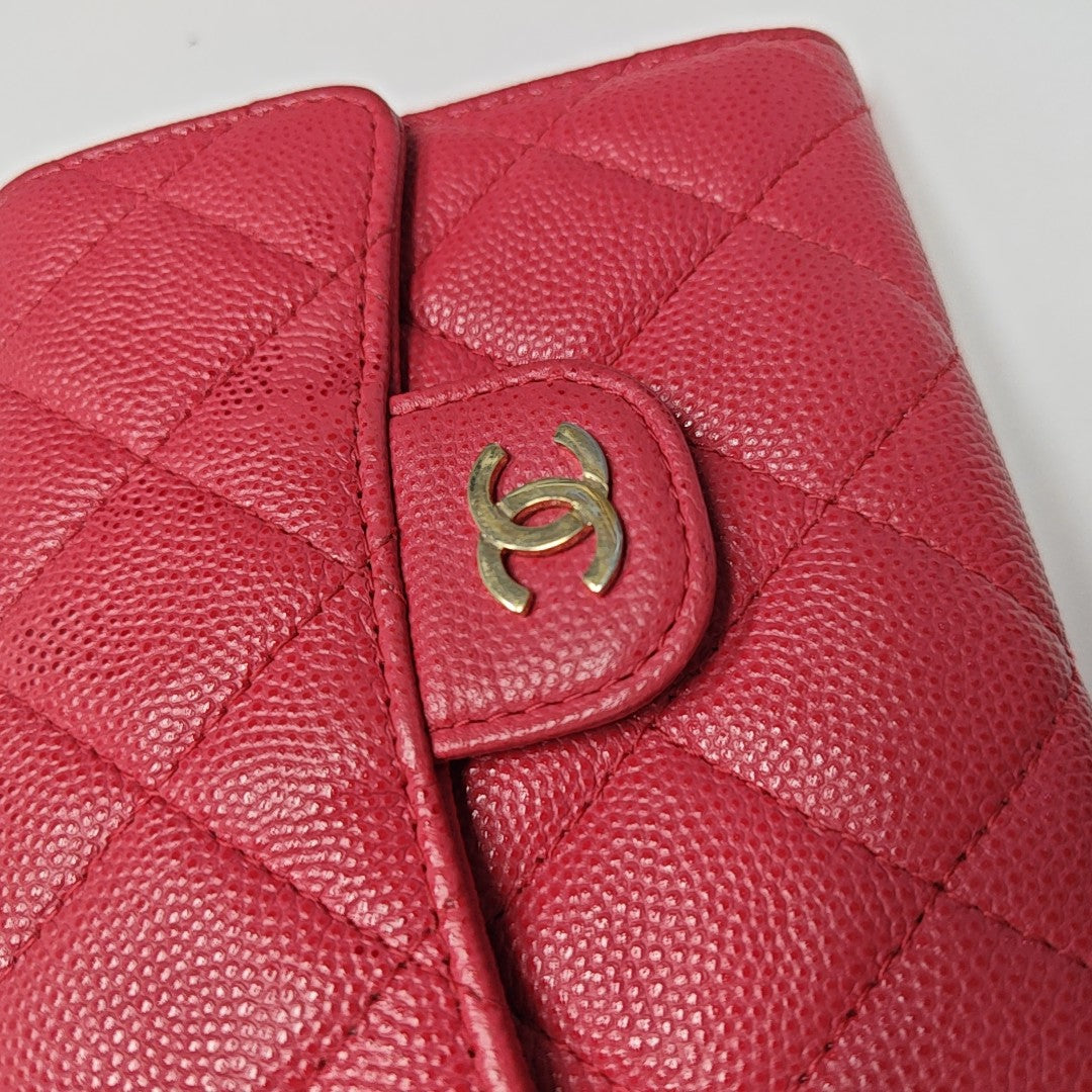 Quilted Grained Calfskin Wallet Small Red