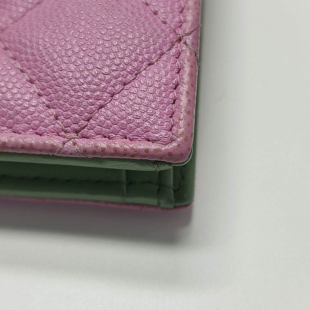 Quilted Grained Calfskin Wallet Purple