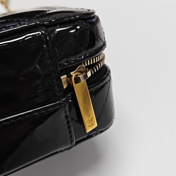 Quilted Patent Calfskin Shoulder Bag Black