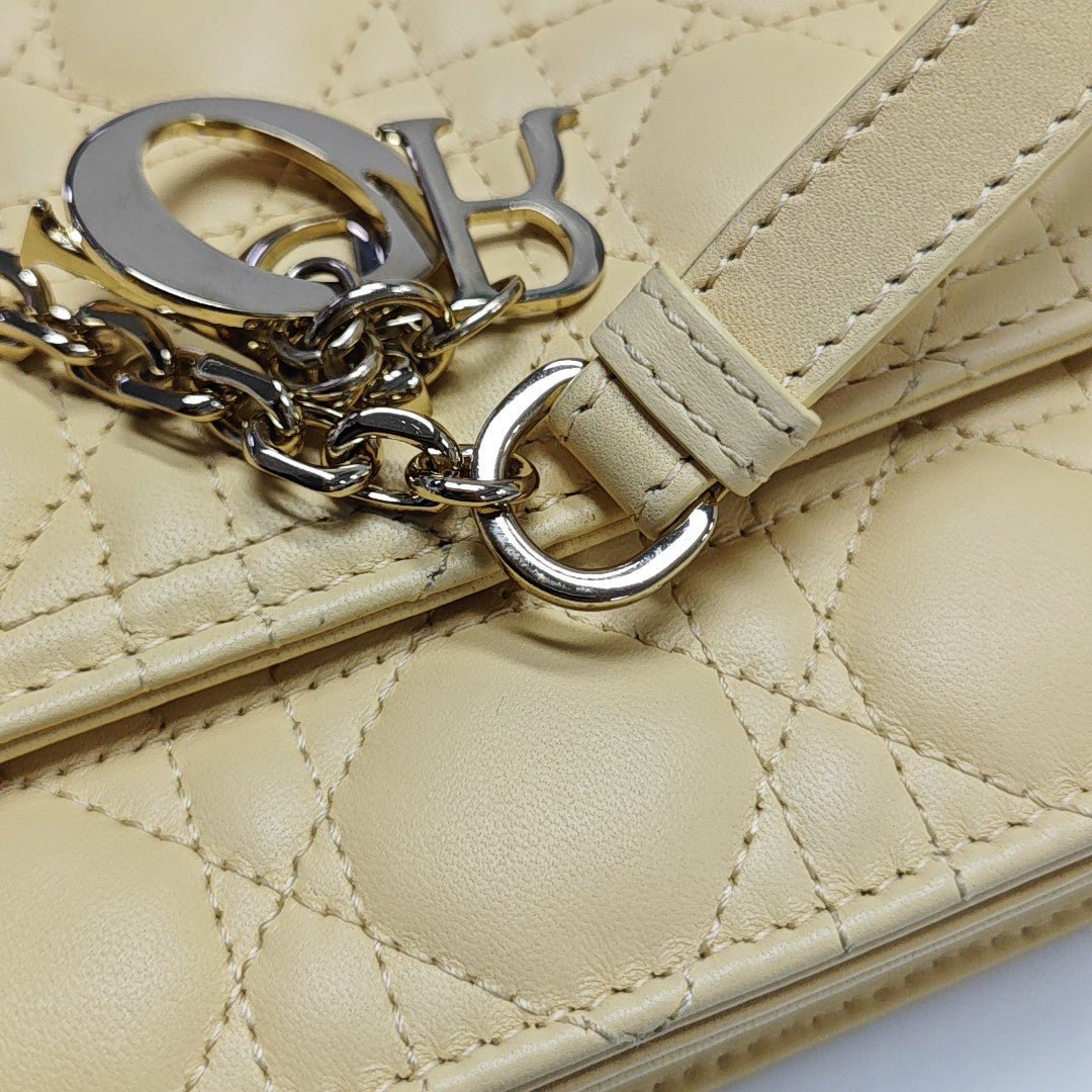 Authenticated pre-owned  Lady Dior Quilted Lambskin Yellow - Shoulder Bag at Looply