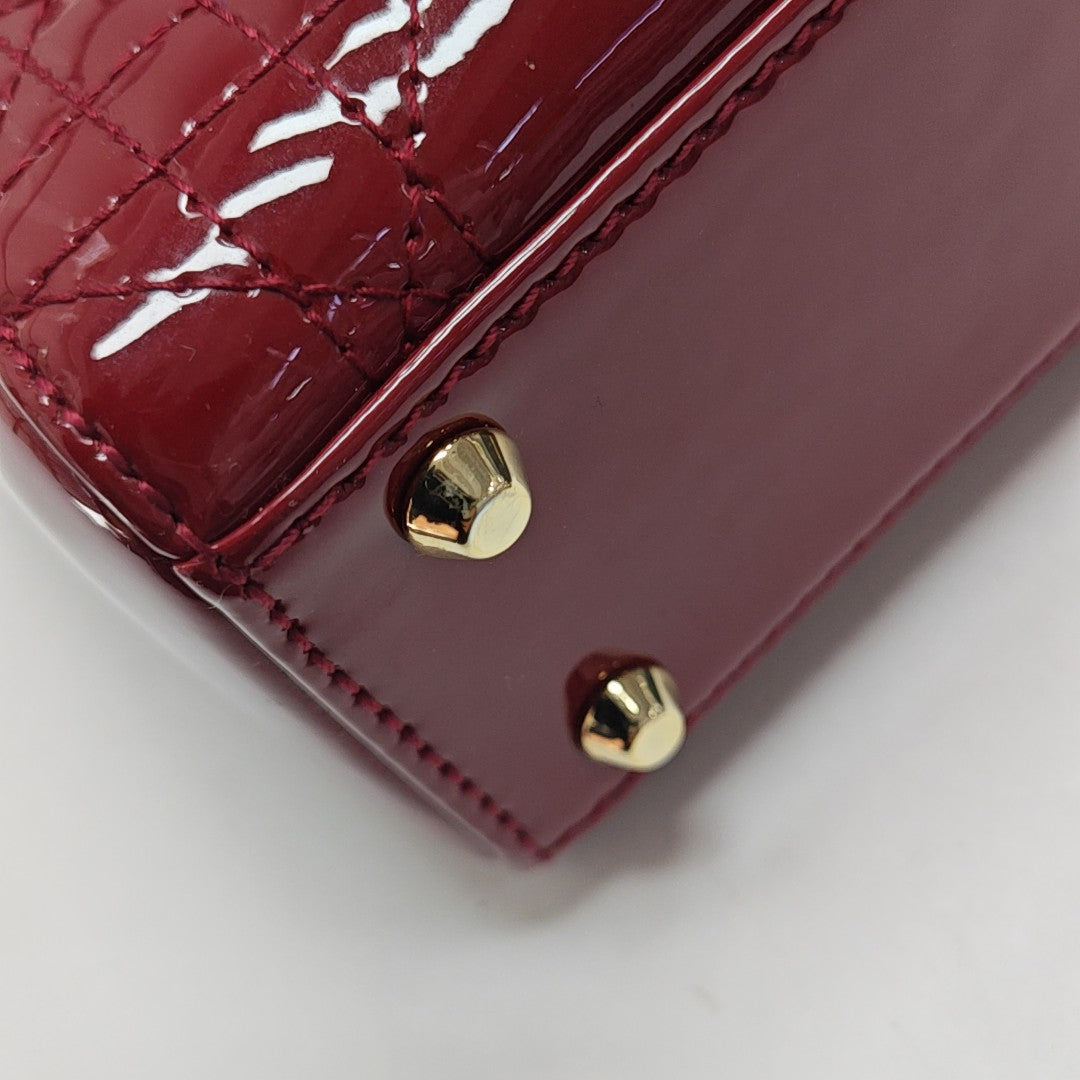 Lady Dior Mini Cannage Patent Leather Red