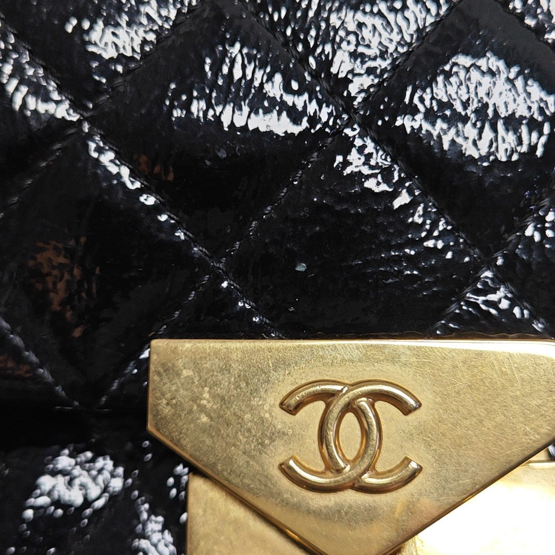 Quilted Patent Leather Shoulder Bag Black