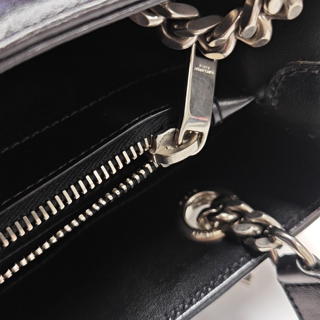 Chevron Leather Tote Bag Black
