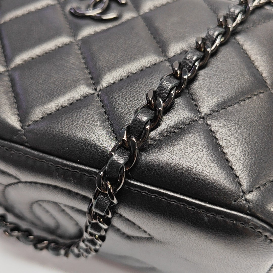 BOLSOS DE COSMÉTICOS VINTAGE Piel de Cordero Acolchada Negra