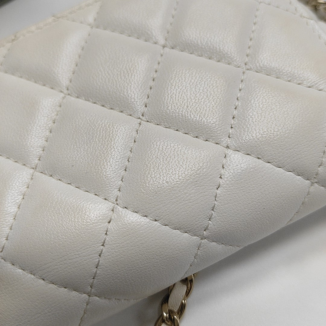 Quilted Lambskin Shoulder Bag White