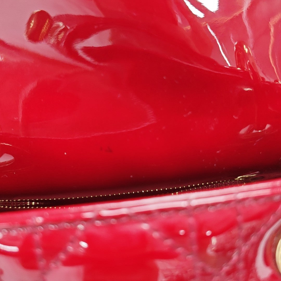 Lady Dior Mini Cannage Patent Leather Red