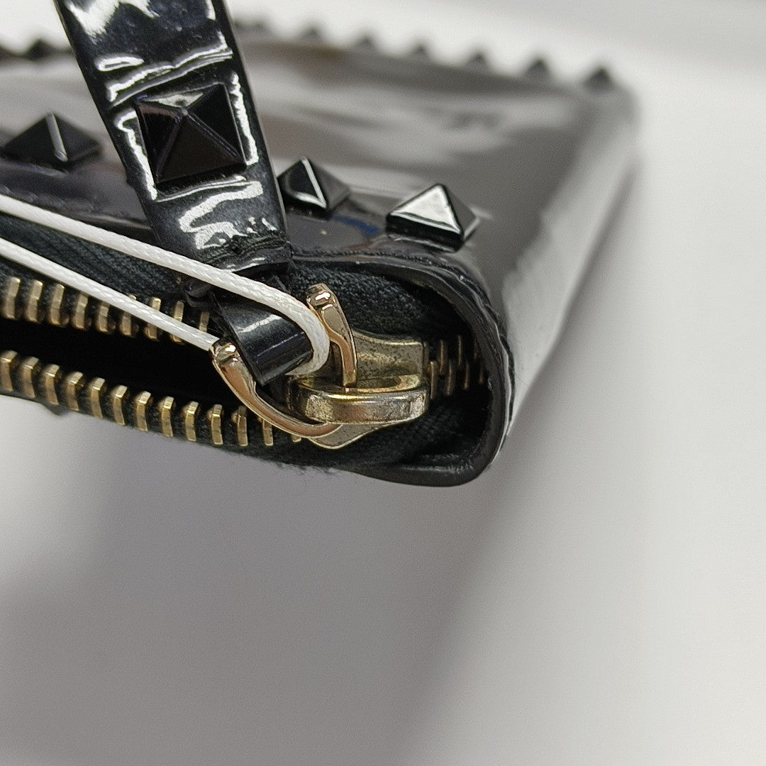 Rockstud Patent Leather Black Wallet
