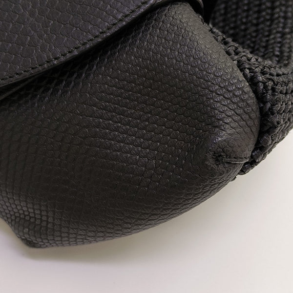 Straw Top Handle Bag Black