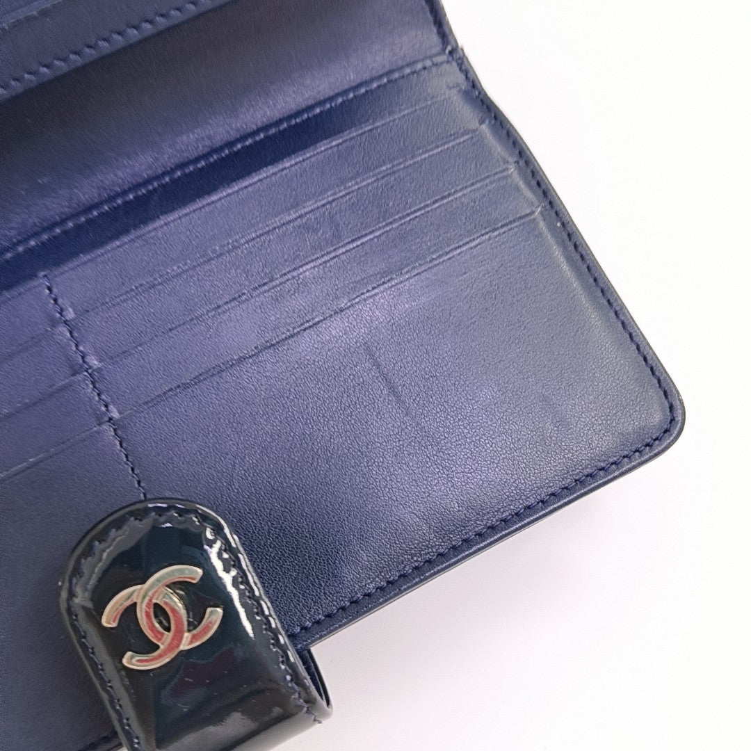 Quilted Patent Calfskin Wallet Blue