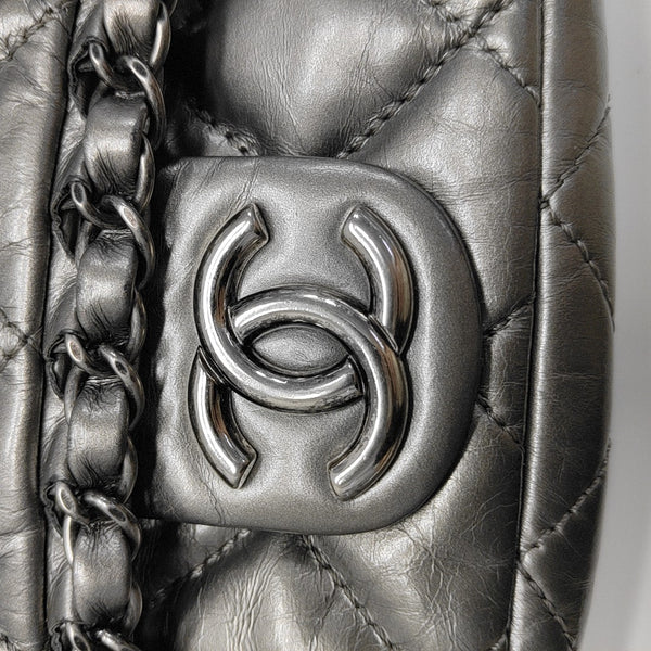 Quilted Calfskin Shoulder Bag Silver