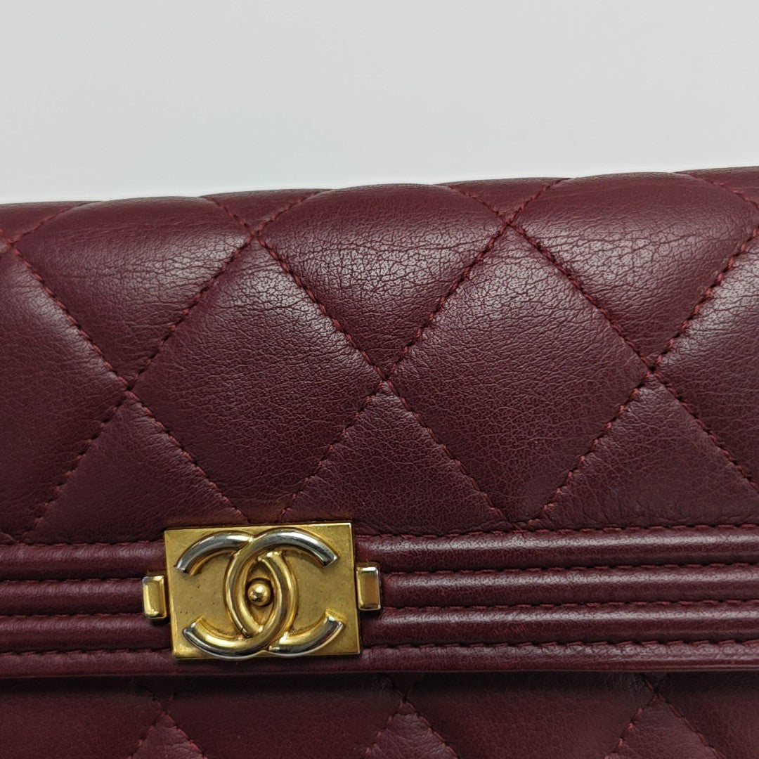 BOY CHANEL Mini Quilted Calfskin Red Wallet