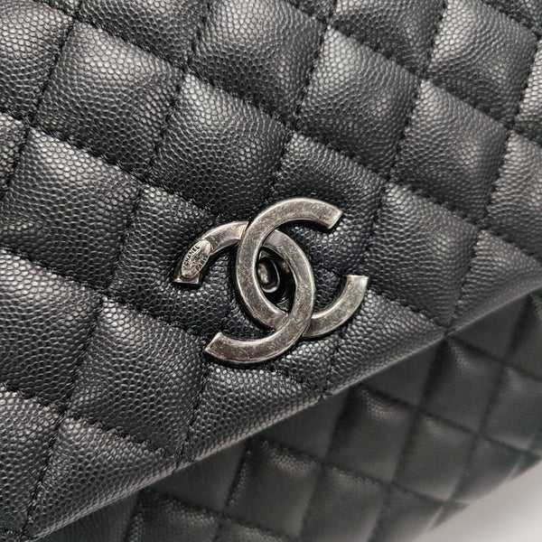 COCO HANDLE Large Quilted Grained Calfskin Black