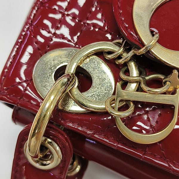 Lady Dior Mini Cannage Patent Calfskin Red