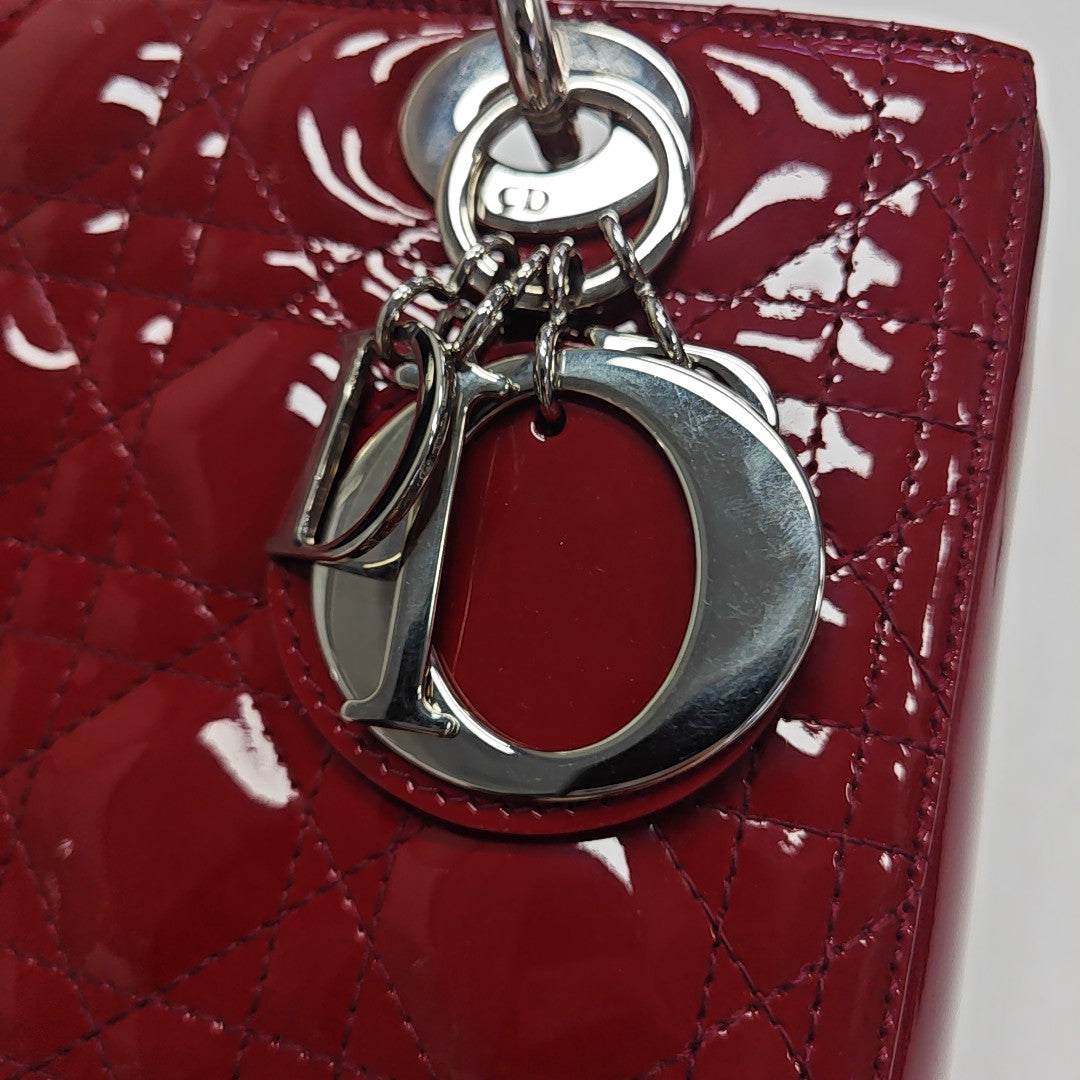 Lady Dior Medium Cannage Patent Leather Red