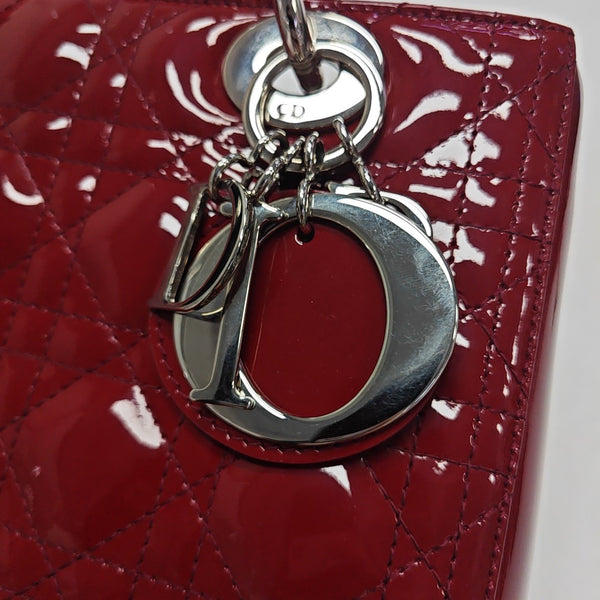 Lady Dior Medium Cannage Patent Leather Red