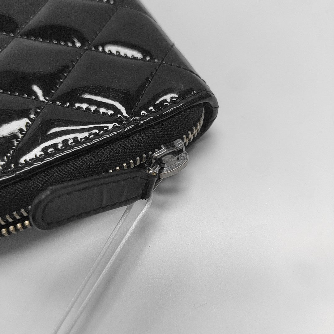 Quilted Patent Leather Wallet Black