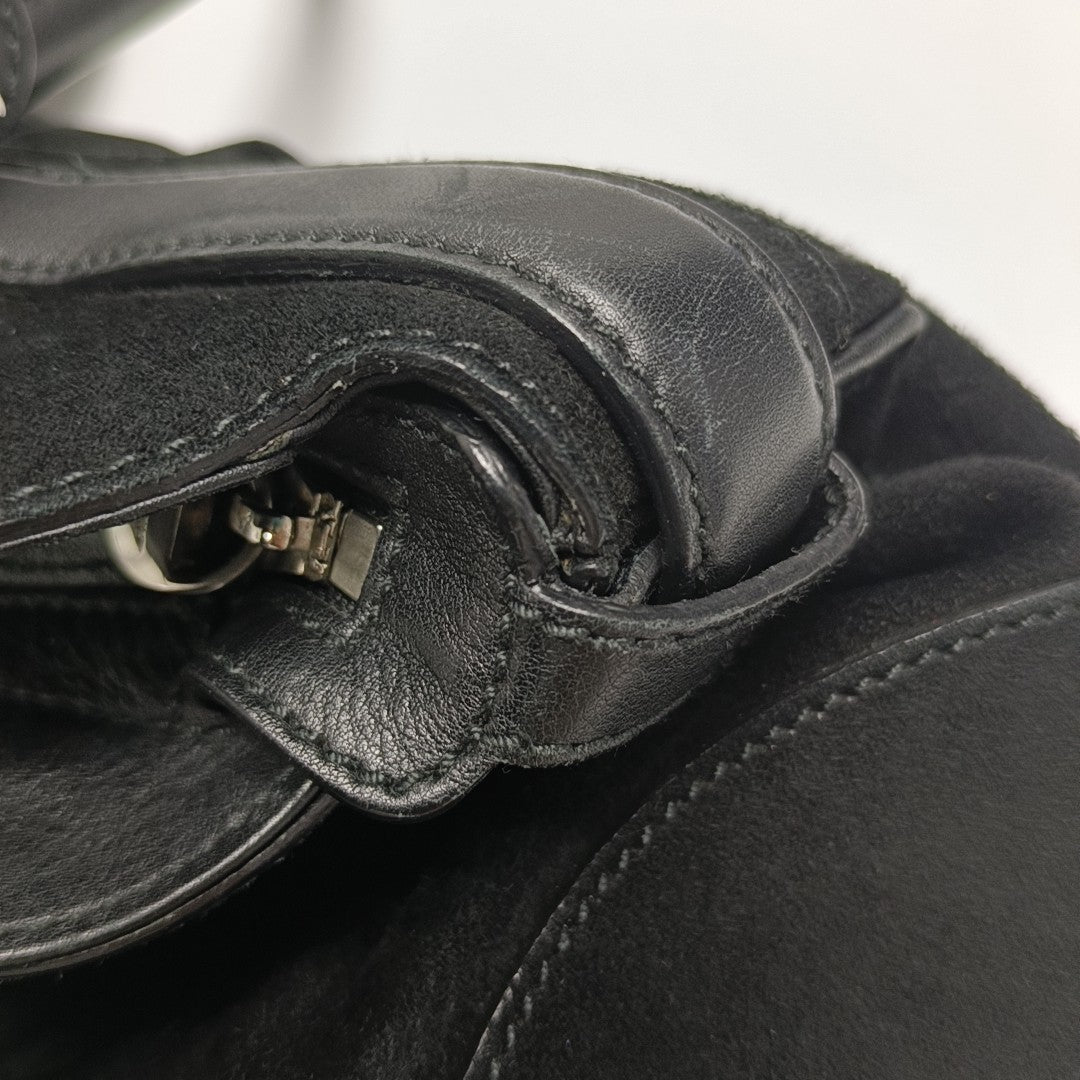Suede Top Handle Bag Black