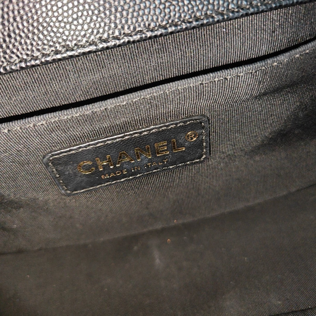 BOY CHANEL Medium Quilted Grained Calfskin Black