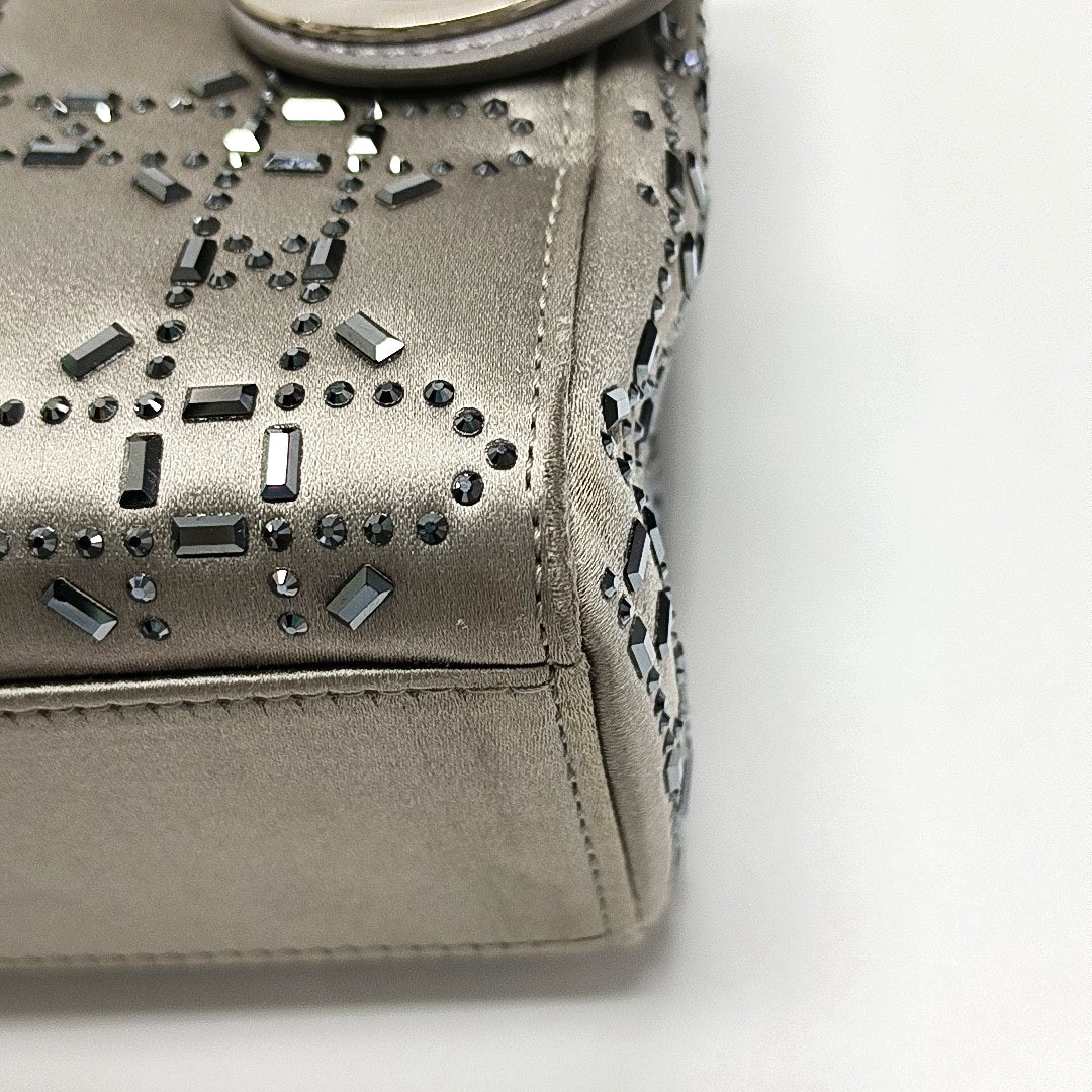 Authenticated pre-owned  Lady Dior Mini Cannage Silk Satin Grey - Tote Bag at Looply