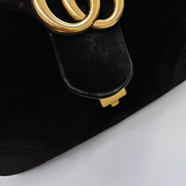 GG Marmont Small Quilted Velvet Black