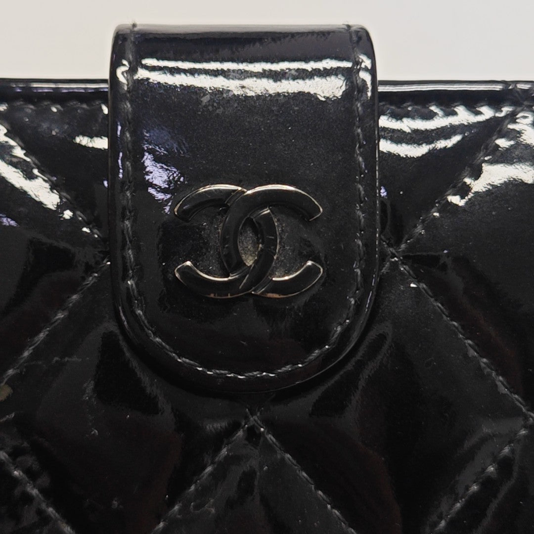 Quilted Patent Leather Wallet Black